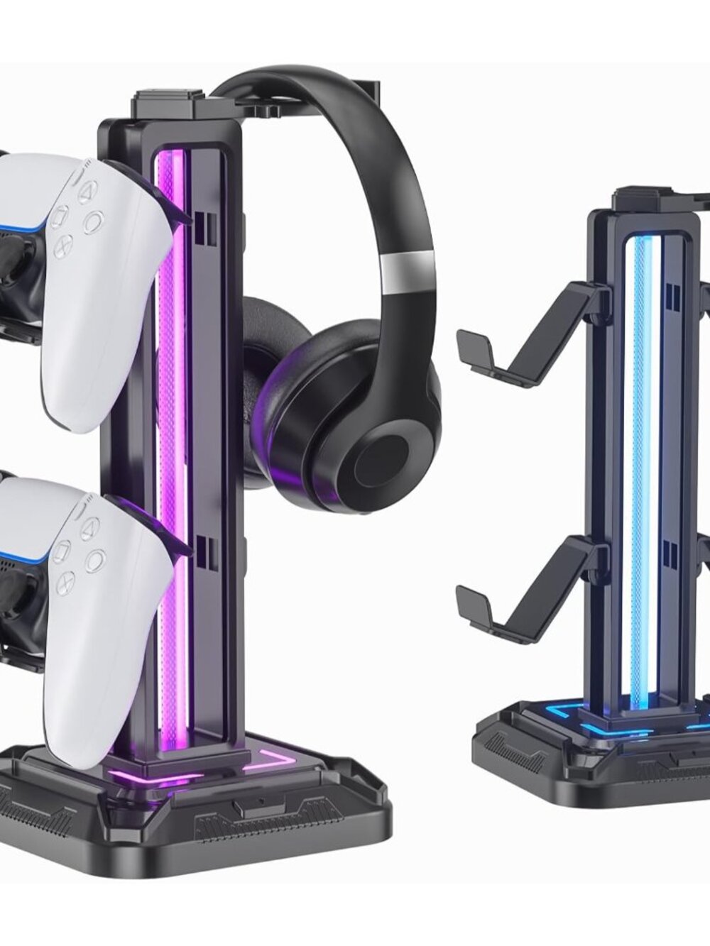 RGB Headset Stand with 9 Light Modes - Controller Holder for Desk - Rotatable He